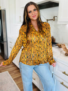 YELLOW SNAKE PRINT – PORTIA BUTTON-UP BLOUSE - Tops